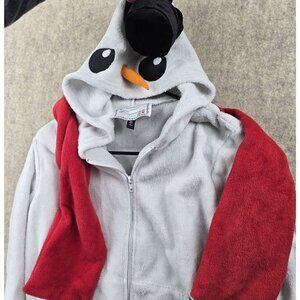 Derek Womens Snowman Fleece Hoodie Grey & Red Size M Full Zip Fun Unique